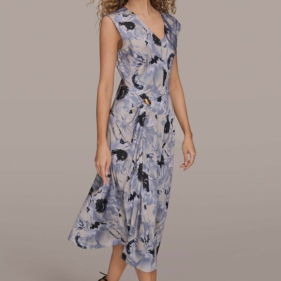 NWT CAP SLEEVE V-NECK PRINTED MIDI DRESS SIZE 4 - Picture 7 of 12